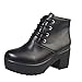 Produktbild VJGOAL Damen Stiefel, 6CM Damen Mode Schnüren Sie Sich Knöchel-Flache Oxford-Leder-Keil-Hohe Absatz-Schuhe beiläufige Kurze Martin-Stiefel Schwarz, 41 EU