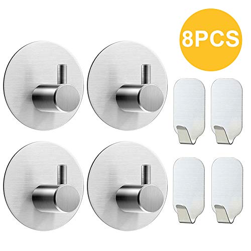 Preisvergleich Produktbild Edelstahl Haken, Klebehaken Heavy Duty Wandhaken Edelstahl Wasserdicht Haken Kleiderbügel für Robe Coat Handtuch Küchengeräte 8 Packs (1)