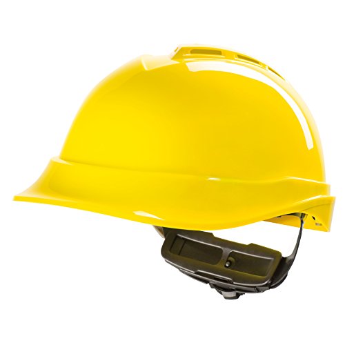 Casco de Protección MSA V-Gard 200 con Ventilación y Ajuste por Trinquete FasTrack - Casco de Trabajo Casco de Seguridad Casco de Construcción, Color: Amarillo