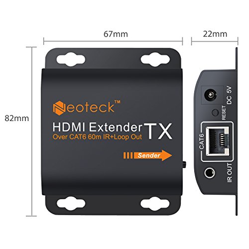 Neoteck 60m HDMI Extender mit 2 Port HDMI Splitter und IR Verlängerung HDMI loop-out für lokale Display 1080P Full HD HDMI Repeater Ethernet Netzwerk Extender über einziges RJ45 Cat6A Cat7 Kabel für Sky HD Box Laptop PC DVD PS4 - 5