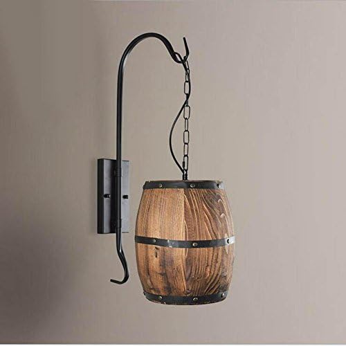 JIN European Retro Industrial Style Solid Wood Wall Lamp Bar Coffee Shop Aisle Living Room Dining Room Lamp Creative Wine Barrel Wall Lamp