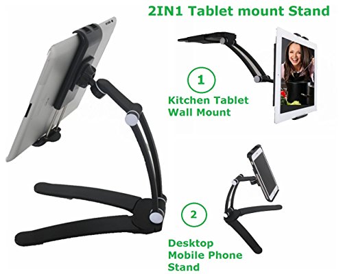 MEACOM 2 in 1 Küche Halterung Tablet Tisch Ständer Alulegierung und ABS Material Wand halter für Handy, iPad, iPad Air, iPad Mini und mehr 7.9 to 9.7 Zoll Gerät（Silber） - 4