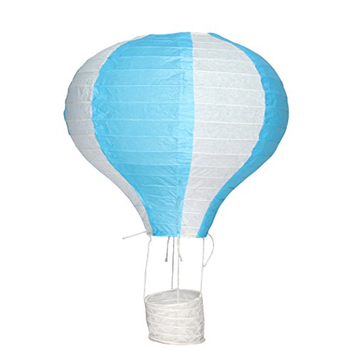 JTC Heißluftballon Form Süß Papier Lampion Lampenschirm Hängeleuchte Blau und Weiß (40cm)