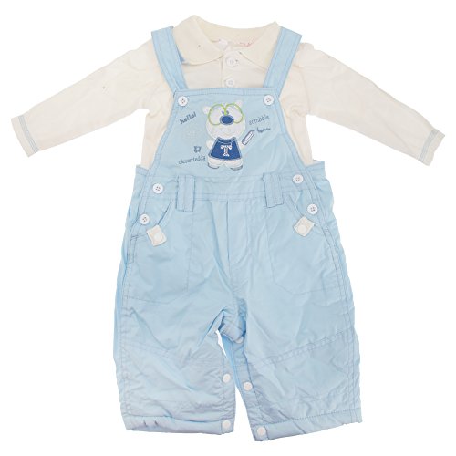 Baby Boys Teddy Dungarees And Long Sleeve Polo Shirt Set (3-6 Months) (Blue/Cream)