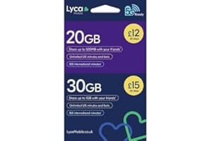 ELECTRONICSSHOP6 Sim Lycamobile Uk 3G/4G, utilizzabile in Italia, pronta per l'uso, contratto a consumo Regno Unito