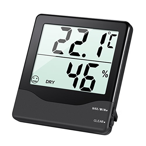 Amir Hygrometer Thermometer, Hygrometer Digital, Indoor Digitales Thermo-Hygrometer Luftfeuchtigkeit Messer Thermometer Hygrometer mit Min/Max und LCD Schirm für Schlafzimmer, Büro, Wohnzimmer, usw.(Schwarz)