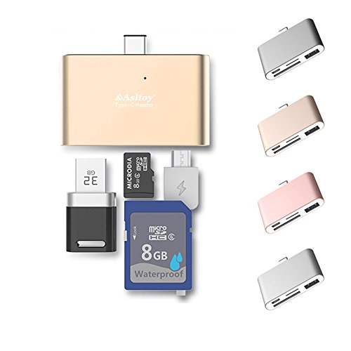 Typ C Kartenleser, Asltoy Typ C OTG HUB Adapter Kartenleser, Micro SD / TF Flash Speicherkartenleser, Lesen und Schreiben mit OTG Funktion für MacBook, Chromebook, Windows (B1 Golden)