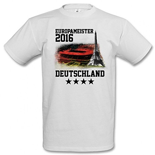 Männersport.de EM 2016 Europameister Deutschland T-Shirt Europameisterschaft 2016, Größe:S;Farbe:weiß