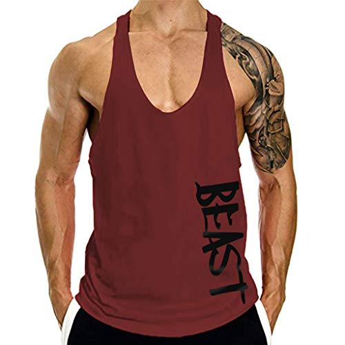 Manadlian_Camiseta Hombres Camisetas Sin mangas, Camiseta De Tirantes Camiseta casual Sin mangas Delgado Carta Impresa Sin mangas Camiseta Blusa Tops para M Vino