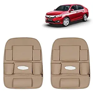 RD Universal PU Leather Car Auto Seat Back Organizer Multi Pocket Travel Storage Bag with Hangers, Tissue Paper and Bottle Holder-Beige Colour Compatible for Honda Amaze (Pack of 2)