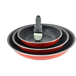 Napoleon Set de 3 Poêles 20cm, 24 cm et 28 cm - Poignée Amovible - 100% sans PFOA/PFA - Revêtement Antiadhésif façon Pierre - Tous Feux Dont Induction - Lave Vaisselle