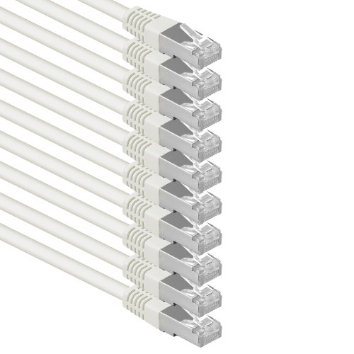 1aTTack.de® 1m - Blanco - 10 Piezas - CAT6 Cat 6 Ethernet LAN Cable de Red Set 1000 Mbit/s CAT6 Doble blindado PIMF 250MHz Libre de halógenos Compatible con CAT5e CAT6a CAT7 CAT8