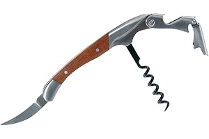 Cuchillo sacacorchos de camarero Laguiole - cuchillo sommelier premium con cortahojas y abrebotellas - mango de madera de bambú - acero inoxidable - abrevinos para profesionales y entendidos