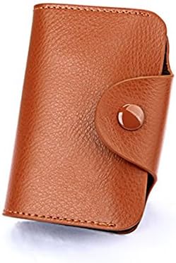 Genuine Leather Credit Card Holder Wallet,Leather Organ Card Case with 2 Cash Slots and 13 Card Slots (Brown)