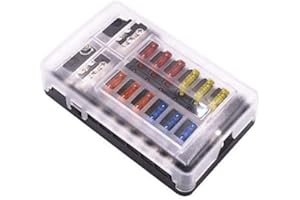 KRIOGOR Caja de Fusibles Porta Fusibles 12 Vías Portafusibles con Lámpara de Alerta LED Kit Tamaño Hoja Fusible Caja de Bloque Sostenedor para Coche Barco Marino Triciclo