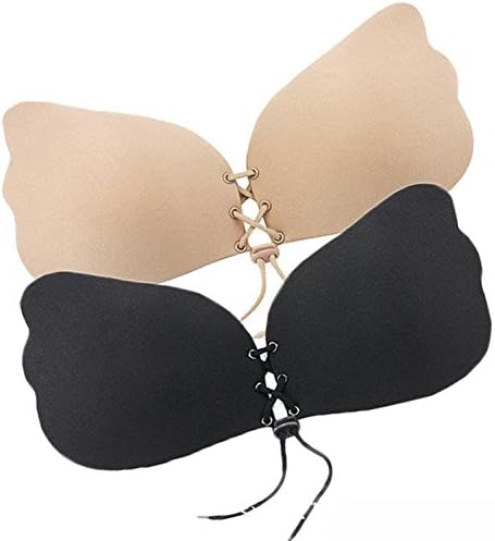 Invisible Strapless Push-up Bra with Drawstring for Women Self Adhesive Backless Silicone Reusable Sexy Lace Up Seamless Washable Butterfly Suitable for Wedding and Party Dress Instant Breast Lift (C)