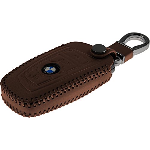 PhoneNatic Funda de de Cuero Real Stitched para Mando de 4 Botones de BMW 3er E90, 5er F10 und 7er F01 en marrón Llave Plegable de 4-Key