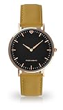 YVES CAMANI Amelie Damen-Armbanduhr Analog Quarz rosegoldenes Edelstahl-Gehäuse schwarzes Zifferblatt (Leder - Gelb)