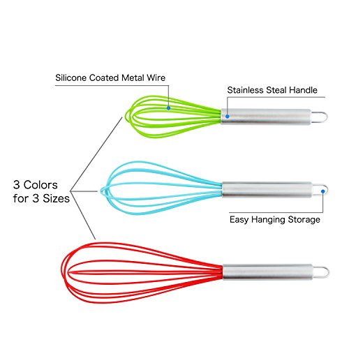 DRAGONN Silikon Schneebesen Set, Ei, Milchaufschäumer, Milk & Egg Beater Mixer, Geschirr für mischen, Schlagen und Rühren, Set von 3 - 6