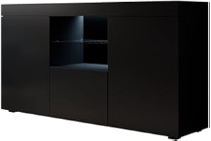 MB Muebles Bonitos, Credenza Madia Soggiorno Natolia, Melamina Opaca, LED, Nero, 150x83x40cm