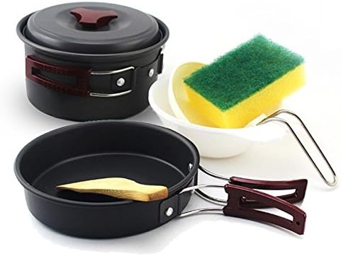 Camping Cookware Kits Outdoors Backpacking Gear Anodised Aluminium picnic Pot Pan Bowls 8pcs Pot Pan Kit Perfect for 1-2 Person