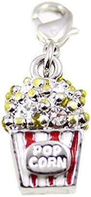 Red Silver colour Movie Popcorn Enamel Clip on Bracelet Pendant Charm