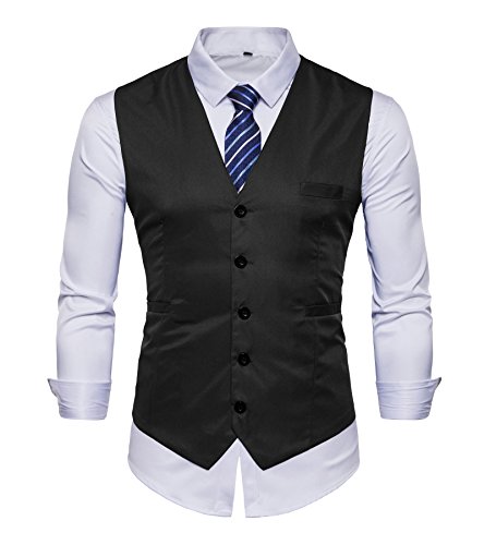 AYG Chaleco Hombre Chalecos Negro Blanco Boda(black,L)