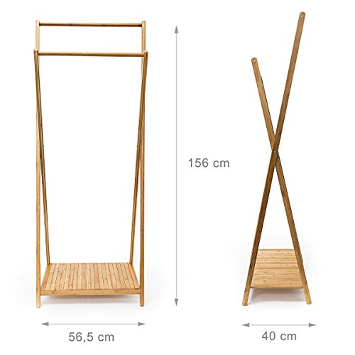 Relaxdays Kleiderständer Bambus H x B x T: 156 x 56,5 x 40 cm stabiler Garderobenständer aus Bambus mit 1 Ablagefläche im originellen gekreuzten Design als Schuhablage für Flur und Diele, natur - 4