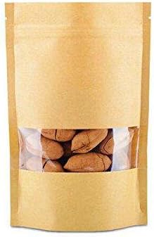 YULXS Waterproof kraft paper bags,Brown Kraft Paper Stand Up Pouch with Transparent Window Food Storage Pouches Packing Bag For Coffee Bean Tea Leaf and Snacks, 50, 30*40cm