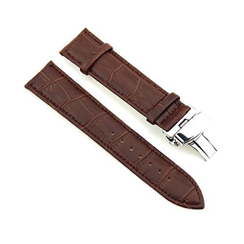 Preisvergleich Produktbild 20mm Uhrenarmband Leder Armbanduhr Armband mit Edelstahl Faltschließe Alligator Grain dunkelbraun
