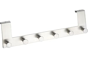 ‎WENKO WENKO Türgarderobe Mod. Celano, Handtuchhalter für die Tür in Bad und Küche, Garderobe mit 6 Haken, rostfreier Edelstahl, 39 x 11 x 5,5 cm, Silber matt