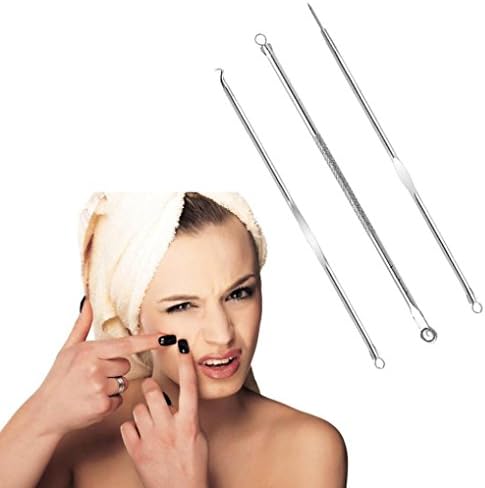 UPXIANG Comedone Extractor Blackhead Remover Pimple Popper Acne Treatment Kit - Blemish Spots Comedone Pusher Needle Tweezers Facial Treatment - 3 pcs. Stainless Steel - Better Effect than Oil Cream Mask Gel Mask - Smooth Face and Nose Skin Care for Men &amp; Women