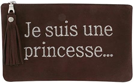 Pouch Bag Suede Embroidered Je suis une Princesse Color Chocolate