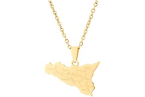 CLSSLVVBN Carte de Sicile Collier en Acier Inoxydable Toute Occasion Carte Collier PVD Cadeau accrocheur adapté pour Plusieurs Occasions