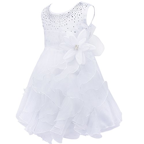 Tiaobug Baby Mädchen Kleid Prinzessin Hochzeit Taufkleid Blumenmädchen Festlich Kleid Kleinkind Festzug Kleidung (74-80 (Herstellergröße: 70), Weiß) - 2