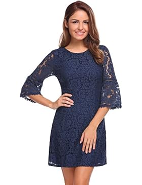 Meaneor Damen Spitzenkleid Etuikleid Abendkleid mit 3/4 Arm Runhalsausschnitt