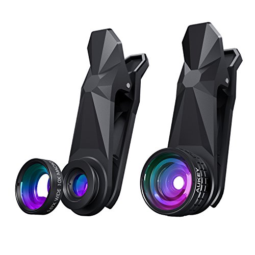 AUKEY Kit Lentes de Mov  l 3 en 1 Clip On con Lente Fisheye Objetivo de 180 Grados   0 67X Gran Angular Lente   10X Macro Lente para iPhone 6   6 Plus   5S   5   HTC  etc