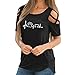 Produktbild  Tops Damen Sommer,Loveso Damen Sommer Loses Kalte Schulter Kreuz und Quer Kurzarm T-Shirt Rundhals mit Hund Fußabdruck Blumen Casual Oberteil Tops Bluse Shirt (Schwarz, M)