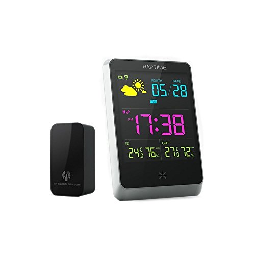 PowerLead Wireless Digital Wecker Wetterstation Tischuhr mit großer Nachtbeleuchtung LCD Bildschirm & Temperatur / Luftfeuchtigkeit / Vorhersage für Indoor / Outdoor