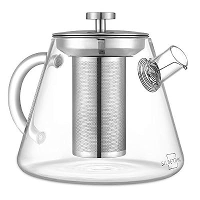 SILBERTHAL Théière en Verre 1.5L avec Infuseur en Acier Inoxydable - 2 Filtres Amovibles - 1500 ML - 8 à 10 Tasses - Résistant A La Chaleur/Plaques De Cuisson - Transparent Suivi