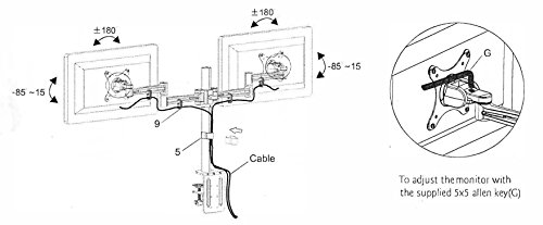 Bramley Power LCD-LED-Monitor-Halterung für den Schreibtisch, sehr stark bei nur leichtem Gewicht, Aluminiumdruckguss, hält Monitore bis zu einer Größe von 76,2 cm (30 Zoll), neig- und schwenkbar (Neigung ± 15 °, drehbar 180 °, Drehen 360 °) - 4