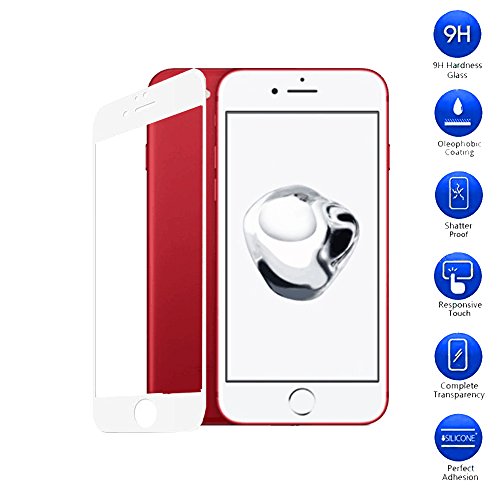 MaxKu iPhone 7 Schutzfolie, Full-Cover HD Displayschutzfolie 3D Vollbild Panzerglasfolie 9H Tempered Glass Hartglas, Glasfolie Handy Schutzglas Schutzfolie für iPhone 7 RED Special Edition , Weiß