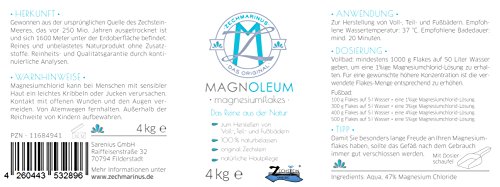 Magnesiumflakes Zechstein MAGNOLEUM 4kg für Magnesium-Bad oder als Magnesium Fußbad-Zusatz – Magnesiumchlorid Hexahydrat – Magnesiumflocken – Magnesium-Badesalz-Badekristalle – Magnesium-Flakes aus dem Zechsteinmeer - 2