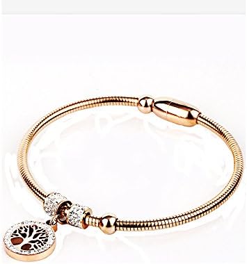 TIZIKJ Women's Bracelet Inlay Life Tree Titanium Steel Charm Bracelet Made Fashion Stainless Steel Jewellery Gift Box,Rosegold