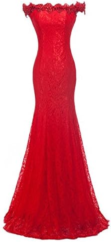 Cutedress Off-Shoulder Party Dresse Embroidery Lace Mermaid Evening Dress Size UK10 Red