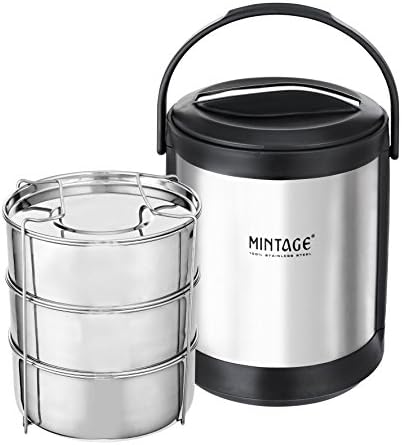 Mintage 3 Tier Traveling Tiffin Stainless Steel Lunch Box Round Food Container