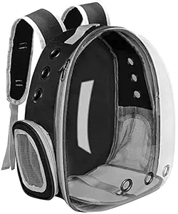 BLACK DOG Cat Backpack Carrier Bubble Bag, Transparent Space Capsule Pet Carrier Dog Hiking Backpack, Small Dog Backpack Carrier for Cats Airline Approved Travel Carrier Outdoor Use for Puppies & Cats (Black)