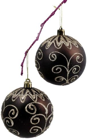 Perfect Holiday Handpainted 2-Piece Shatterproof Christmas Ornaments, 3.14-Inch, Coffee Brown Ball with Flower