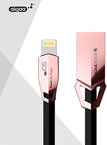 iPhone Charger AIQAA Lightning to USB 3ft Zinc Alloy Charging Data Cable for iPhone X, 8, 8 Plus, 7, 7 Plus, 6s, 6s Plus, 6, 6 Plus, SE, 5s, 5c, 5, iPad mini, iPad Air, iPad Pro, iPod (Rose Gold)