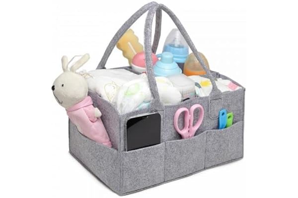 Panier à couches pour bébé – Bac de rangement pour chambre d'enfant et organisateur de voiture pour couches et lingettes pour bébé – Gris
